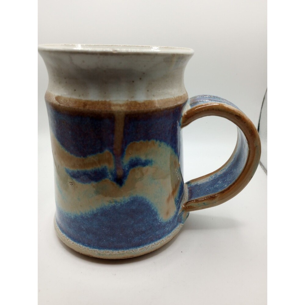 Extra Large Hand thrown Pottery Cobalt Splash Blue TerraCotta Glazed  Mug Stein